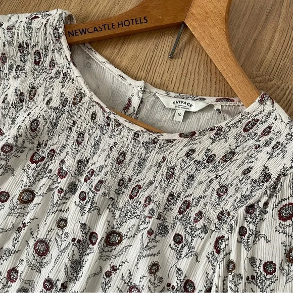 Fat Face Blouse Top UK 10 Ivory Natural Multi Floral Print Button Back Boho - Picture 2 of 12